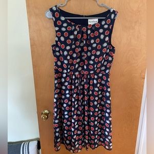 NorthStyle Navy and Orange Polka Dot Elastic Waist Dress